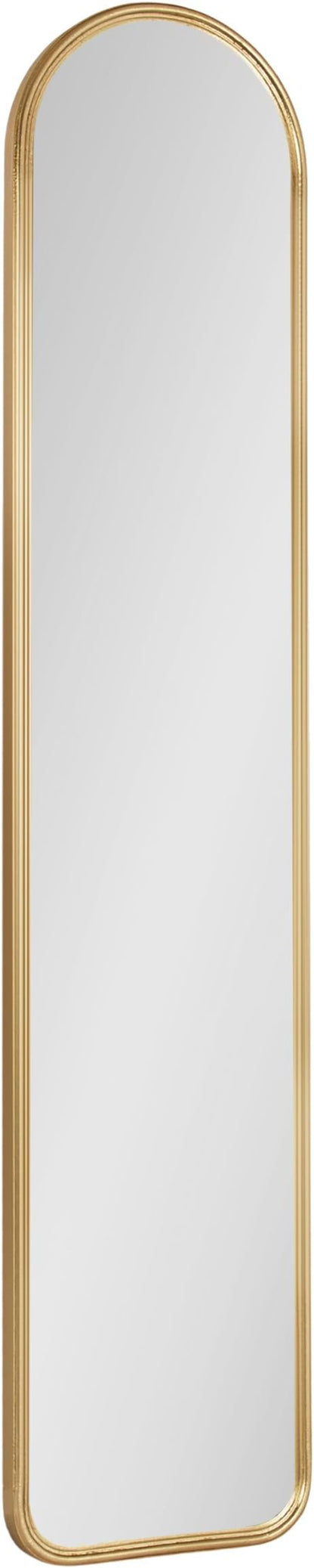 Kate and Laurel Caskill Slim Panel Wall Mirror; 8 x 38; Gold; Glam Tall Arch Mirror Wall Decor for Use as Skinny Entryway Mirror; Decorative Bedroom Mirror; or Cute Nursery Mirror