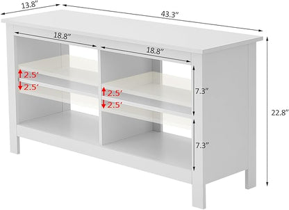 Gyger 43 Inches TV Stand,Mid Century Modern Entertainment Center with 4 Open Shelves Farmhouse TV Media Console Table for Living Room,Bedroom,Television Stand up to 50 Inches(White)