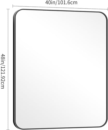 DESBING 40" x 48"Bathroom Mirror, Matte Black Wall Mirror with Metal Frame, Decorative Rectangular Vanity Mirror for Bedroom Bathroom Living Room Entryway (Horizontal/Vertical)