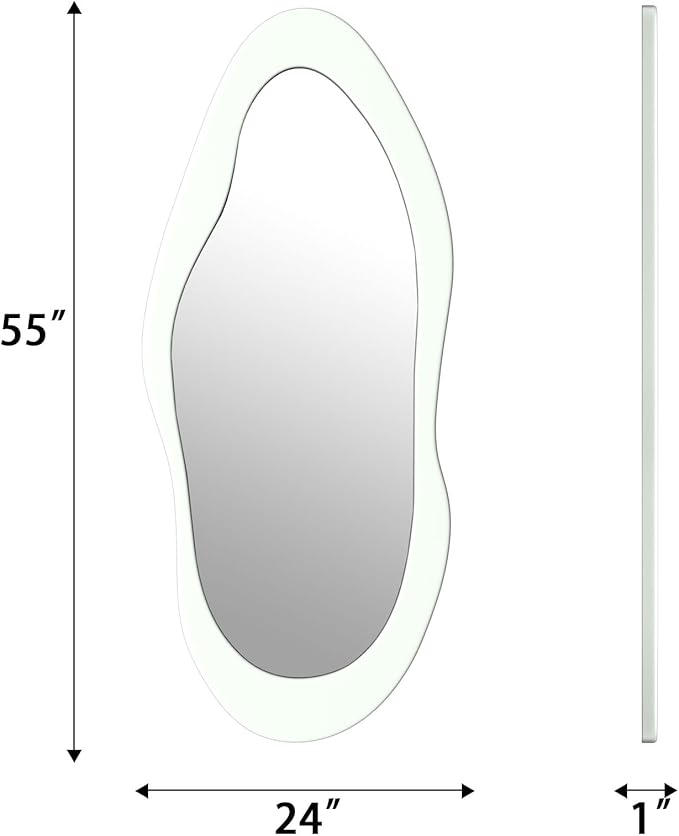 55"x 24" Irregular Wavy Full Length Mirror White Wooden Framed Full Body Mirror Irregular Wall Mirrors Hanging for Bedroom Living Room Cloakroom