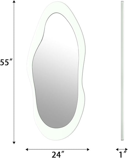 55"x 24" Irregular Wavy Full Length Mirror White Wooden Framed Full Body Mirror Irregular Wall Mirrors Hanging for Bedroom Living Room Cloakroom