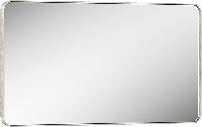 Keonjinn 40 x 24 Inch Brushed Nickel Bathroom Mirrors for Over Sink, Rounded Rectangle Silver Bathroom Vanity Mirror, Farmhouse Mirror for Wall, HD Tempered Glass, Anti-Rust Aluminum Alloy Mirror