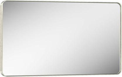 Keonjinn 40 x 24 Inch Brushed Nickel Bathroom Mirrors for Over Sink, Rounded Rectangle Silver Bathroom Vanity Mirror, Farmhouse Mirror for Wall, HD Tempered Glass, Anti-Rust Aluminum Alloy Mirror