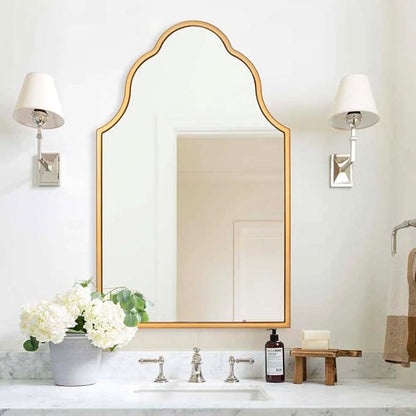 Chende Arched Mirror for Wall Decor, 32"X20" Gold Wall Mirror for Bathroom, Elegant Scalloped Mirror for Living Room, Entryway, Dining Room