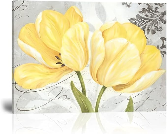 Bathroom Wall Art Flowers for Bedroom Living Room Office Abstract Print Canvas Home Decor Decals Pictures Poster Painting Yellow Framed Ready to Hang(28''H x 44''W)