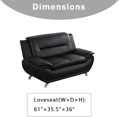 Leather Couches for Living Room, Living Room Couch Set, Sofa for Bedroom, Apartment, Living Room Furniture Sets (b-Leather Black, Loveseat)