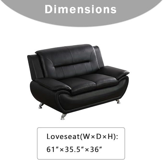 Leather Couches for Living Room, Living Room Couch Set, Sofa for Bedroom, Apartment, Living Room Furniture Sets (b-Leather Black, Loveseat)