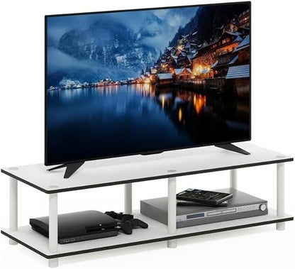 Furinno JUST TV Stand, 2-Tier Wide Entertainment Center with Open Shelf, No Tools TV Console for TV up to 46 Inch with Tubes, for Living Room, Bedroom, White