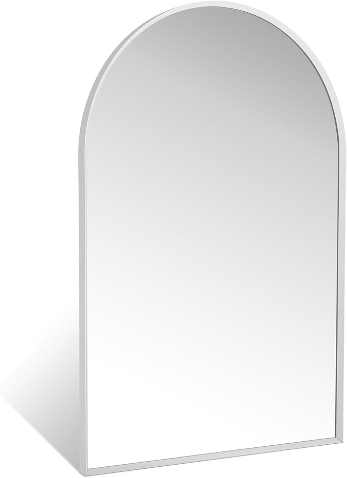 24" x 36" Silver Arched Mirror, Modern Aluminum Alloy Metal Frame, Arch Bathroom Vanity and Wall Decor Mirror for Bathroom, Living Room, Bedroom, Entryway