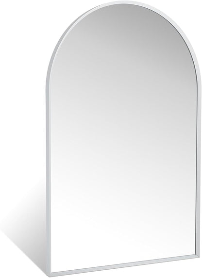 24" x 36" Silver Arched Mirror, Modern Aluminum Alloy Metal Frame, Arch Bathroom Vanity and Wall Decor Mirror for Bathroom, Living Room, Bedroom, Entryway