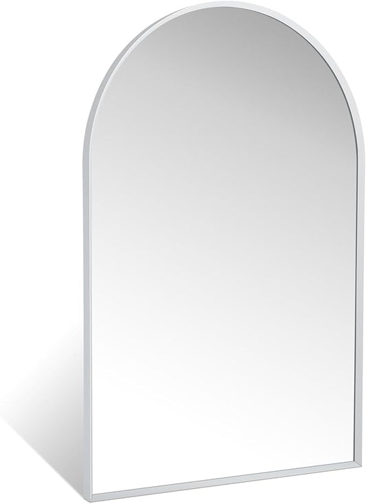 24" x 36" Silver Arched Mirror, Modern Aluminum Alloy Metal Frame, Arch Bathroom Vanity and Wall Decor Mirror for Bathroom, Living Room, Bedroom, Entryway