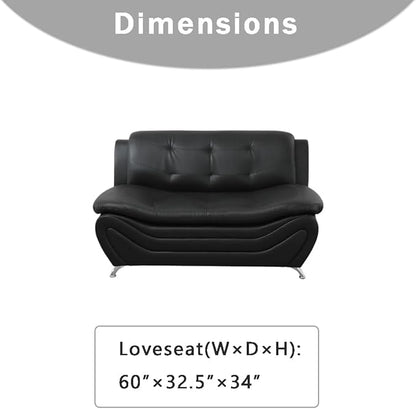 Leather Couches for Living Room, Living Room Couch Set, Sofa for Bedroom, Apartment, Living Room Furniture Sets (a-Leather Black, Loveseat)
