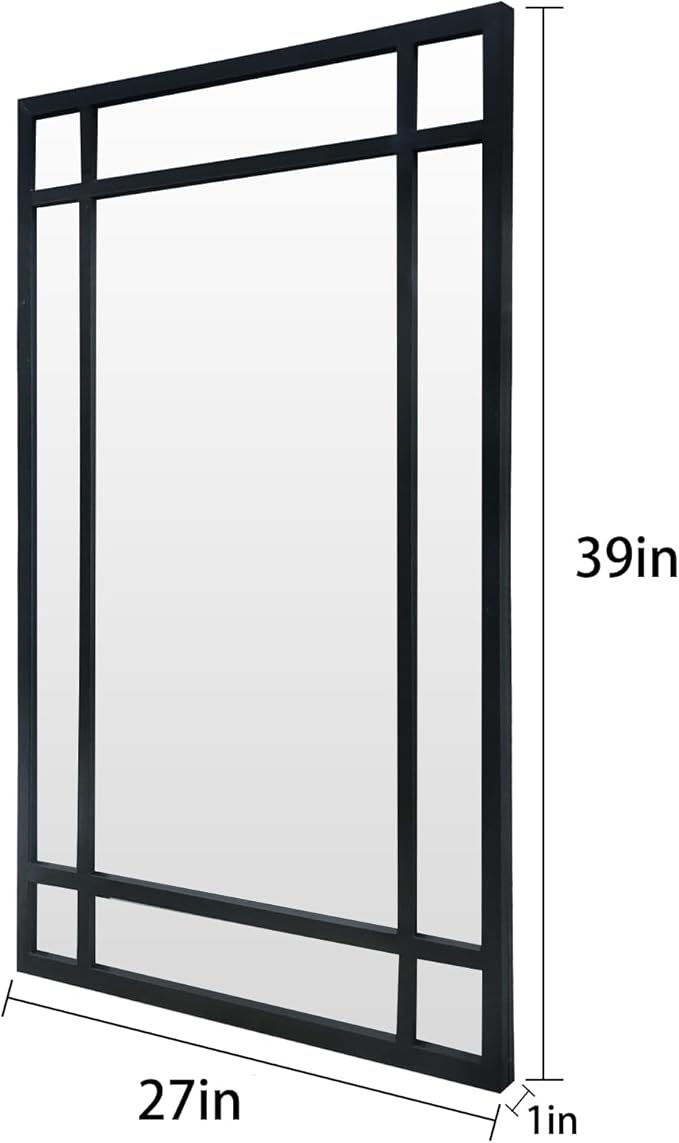 HQiJun Black Rectangle Mirror, Farmhouse Decorative Wall Mirror for Entryway, Living Room, Bedroom, Hallway, Fireplace, Accent Wall Decor (Black1, 39'' x 27'')