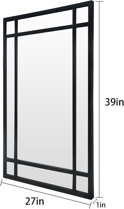 HQiJun Black Rectangle Mirror, Farmhouse Decorative Wall Mirror for Entryway, Living Room, Bedroom, Hallway, Fireplace, Accent Wall Decor (Black1, 39'' x 27'')