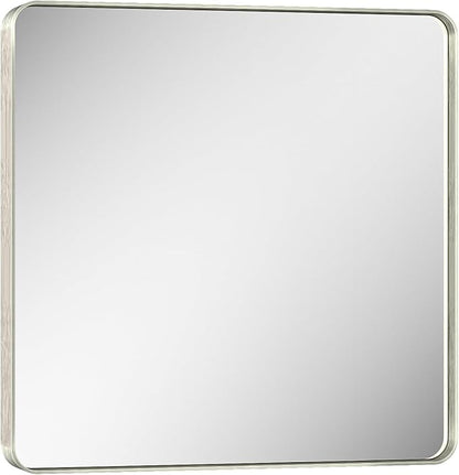 Keonjinn 30 x 30 Inch Brushed Nickel Bathroom Mirrors for Over Sink, Rounded Rectangle Silver Bathroom Vanity Mirror, Square Farmhouse Mirror for Wall, HD Tempered Glass, Aluminum Alloy Frame