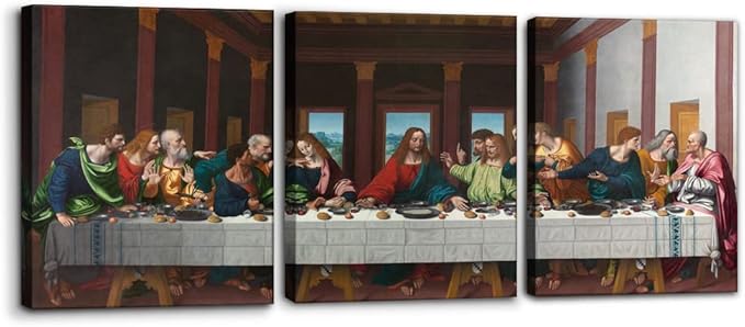 The Last Supper Painting Prints on Canvas Last Supper Wall Art Decor for Living Room Modern 3 Panels Jesus Pictures Posters Giclee Gallery Wrap Artwork Stretched Framed Ready to Hang - 12" x 16" x 3