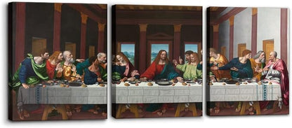 The Last Supper Painting Prints on Canvas Last Supper Wall Art Decor for Living Room Modern 3 Panels Jesus Pictures Posters Giclee Gallery Wrap Artwork Stretched Framed Ready to Hang - 12" x 16" x 3