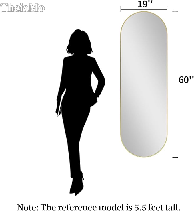 Oval Full Length Mirror, 60"×19" Wall-Mounted Mirror with Gold Frame in Shiny Gold, Ultra-Clear Explosion-Proof Dressing Mirror, Simple & Classic Deco for Cloakroom/Bedroom/Living Room