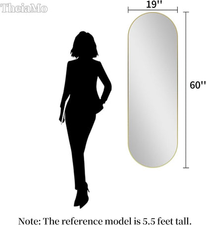 Oval Full Length Mirror, 60"×19" Wall-Mounted Mirror with Gold Frame in Shiny Gold, Ultra-Clear Explosion-Proof Dressing Mirror, Simple & Classic Deco for Cloakroom/Bedroom/Living Room
