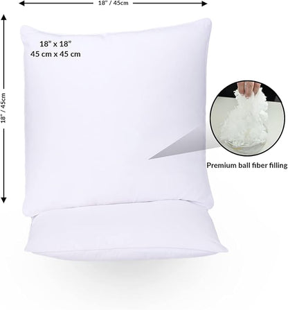 GOLD TEXTILES White Throw Pillows Insert (Pack of 4) - 18 x 18 Inches Polyester Sham Stuffer Throw Pillow - Lightweight Square Indoor Decorative Pillows - Bed and Cushion Couch Pillows