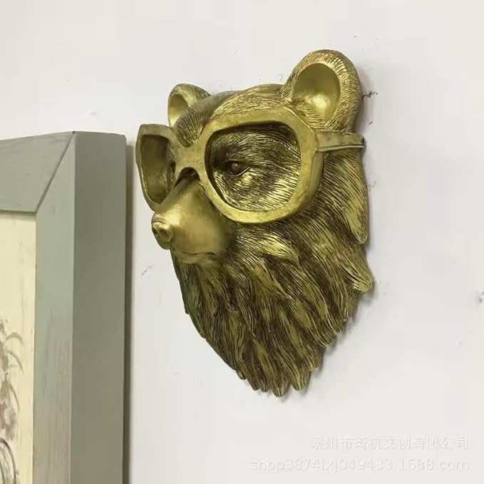 Animal Heads Wall Decor, Deer Head Wall Mount, Resin Animal Sculptures Head Wall Hanging Decoration for Family Living Room Bedroom Bathroom Kitchen Gift (Bear)