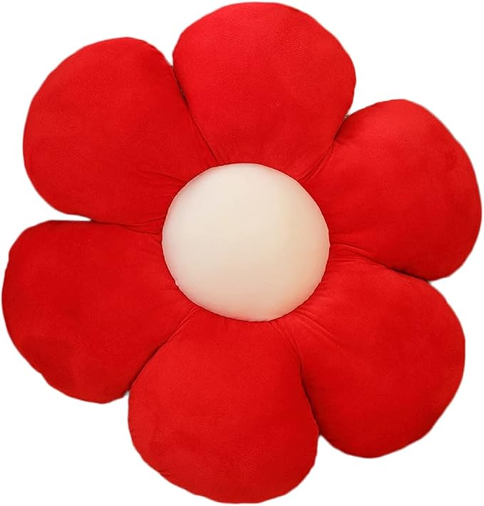 lannery Flower Plush Throw Pillows, Flower Floor Pillow Seating Cushion Toy for Reading, Room, Watching TV (19.7", red)