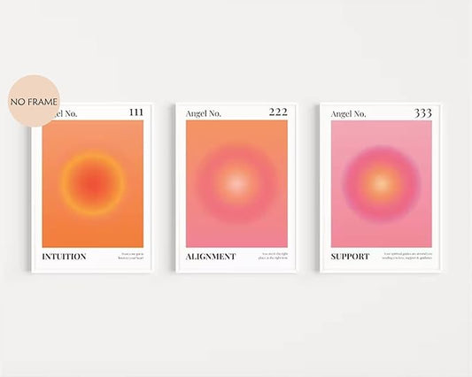 Colorful Angel Number Aura Poster Set of 3 Spiritual Posters Canvas Grainy Gradient Prints Trendy Preppy Wall Art Aesthetic Room Decor Affirmation Inspirational Quotes Wall Art 12x16 Inch Unframed