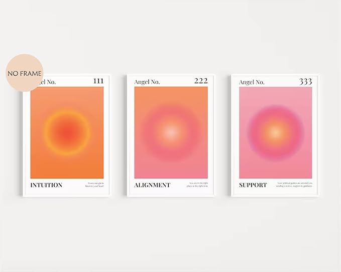 Colorful Angel Number Aura Poster Set of 3 Spiritual Posters Canvas Grainy Gradient Prints Trendy Preppy Wall Art Aesthetic Room Decor Affirmation Inspirational Quotes Wall Art 16x24 Inch Unframed