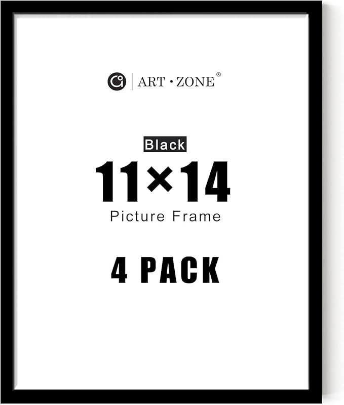 A ART·ZONE Black Picture Frames - 11x14-4 Pack Photo & Poster Frame Set for Wall Decor & Tabletop Display Minimalist Black Frame Collection
