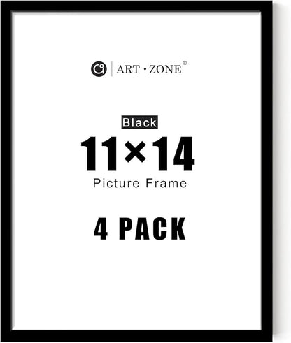 A ART·ZONE Black Picture Frames - 11x14-4 Pack Photo & Poster Frame Set for Wall Decor & Tabletop Display Minimalist Black Frame Collection
