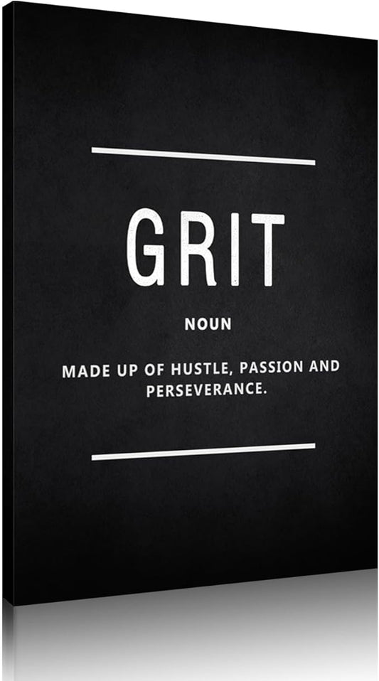 Office Wall Art Inspirational Motivational Posters Prints on Canvas Grit Noun Inspiring Entrepreneur Quotes Pictures Prints Wooden Artwork Home Decor for Living Room Framed Ready to Hang-12”Wx16”H