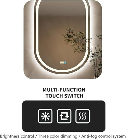 20X28 inches Oval LED Bathroom Mirror with Lights, Anti-Fog, Dimmable, Backlit + Front Lit, Lighted Bathroom Vanity Mirror for Wall, Memory Function, Tempered Glass, Shatter-Proof
