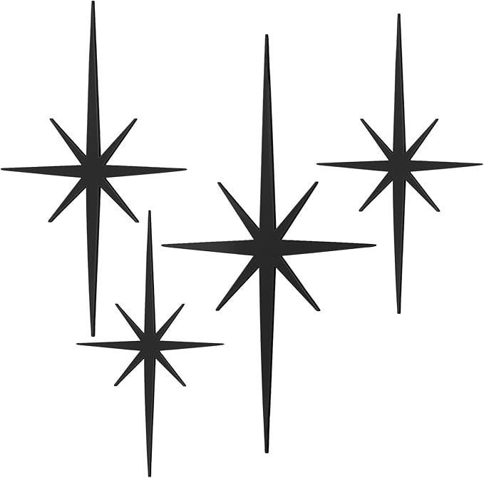 Blulu 4 Pcs Cast Iron Starburst Shaped Wall Decor Metal Mid Century Modern Decor Retro Atomic Stars Wall Art Elegance Accents Vintage Celestial Whimsigoth Hangings for Home Office Room(Dark Gray)
