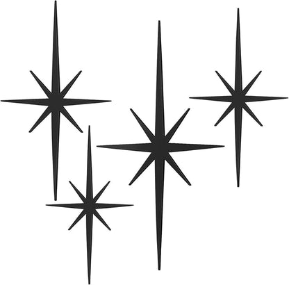 Blulu 4 Pcs Cast Iron Starburst Shaped Wall Decor Metal Mid Century Modern Decor Retro Atomic Stars Wall Art Elegance Accents Vintage Celestial Whimsigoth Hangings for Home Office Room(Dark Gray)