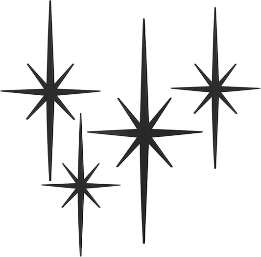 Blulu 4 Pcs Cast Iron Starburst Shaped Wall Decor Metal Mid Century Modern Decor Retro Atomic Stars Wall Art Elegance Accents Vintage Celestial Whimsigoth Hangings for Home Office Room(Dark Gray)