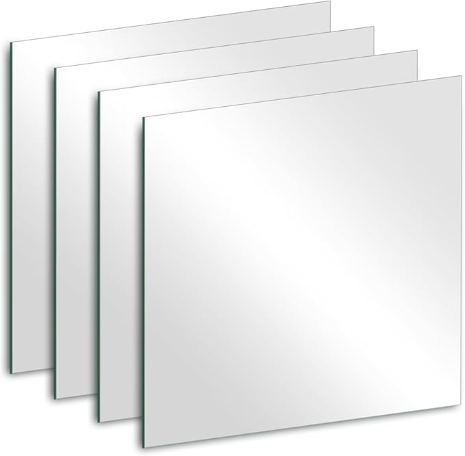 Glass Square Mirror for Wall Decor, 8 x 8 x 4Pcs Frameless Wall Mirror Sheets with 2-Sided Tapes for Bedroom, Bedroom, Vanity, Home Gym, Over Sink, Door, Table Centerpieces, Wall Decor