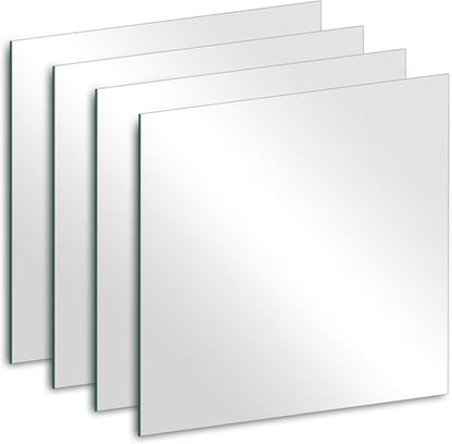 Glass Square Mirror for Wall Decor, 8 x 8 x 4Pcs Frameless Wall Mirror Sheets with 2-Sided Tapes for Bedroom, Bedroom, Vanity, Home Gym, Over Sink, Door, Table Centerpieces, Wall Decor