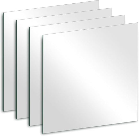 Glass Square Mirror for Wall Decor, 8 x 8 x 4Pcs Frameless Wall Mirror Sheets with 2-Sided Tapes for Bedroom, Bedroom, Vanity, Home Gym, Over Sink, Door, Table Centerpieces, Wall Decor