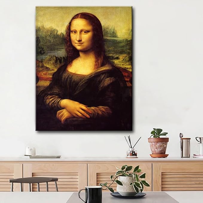 Mona Lisa by Leonardo DaVinci Canvas Wall Art Classic Painting Reproduction Vintage Artwork Print Framed Art for Wall Decor 16"x24"