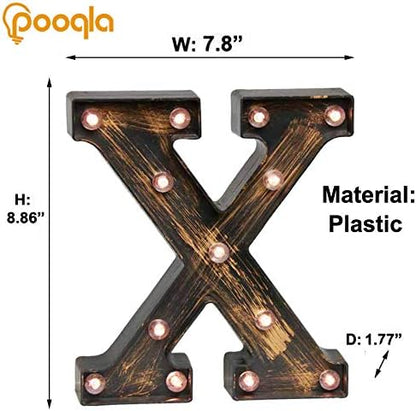 Pooqla Vintage Light Up Marquee Letters with Lights – Illuminated Industrial Style Lighted Alphabet Letter Signs - Coffee Bar Apartment Bedroom Wall Home Initials Decor A-Z
