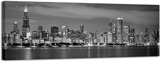 Wieco Art Chicago City Center Skyline in Black and White Canvas Prints Modern Canvas Art Cityscape Wall Decorations for Living Room Pictures for Bedroom Decorations