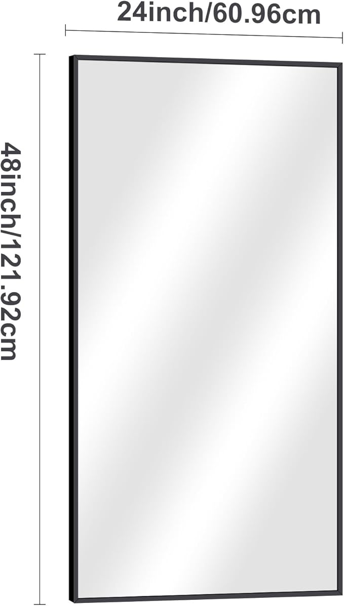DESBING Black Bathroom Mirror for Wall, 24x48 Inch Rectangle Mirrors with Metal Frame, Modern Vanity Wall Mirror Decor for Entryway Hangs, Bathroom Living Room Horizontal or Vertical