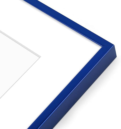 Golden State Art 8x10 Picture Frame 6 Pack - Navy Blue Aluminum Photo Frames With 5x7 Mats and Real Glass Cover - Elegant Minimalist Wall Gallery Frames for Home or Office Decor