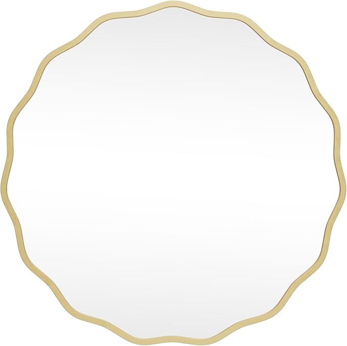 HOMECOOKIN 28" Wavy Round Wall Mirror, Gold Scalloped Circle Mirror Edge Round with Metal Frame, Modern Decorative Hanging/Leaning Mirrors for Bathroom, Hotels, Hallway, Entryway, Vanity, Office