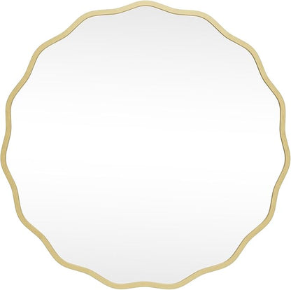 HOMECOOKIN 28" Wavy Round Wall Mirror, Gold Scalloped Circle Mirror Edge Round with Metal Frame, Modern Decorative Hanging/Leaning Mirrors for Bathroom, Hotels, Hallway, Entryway, Vanity, Office