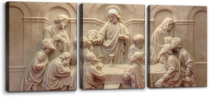 3 Pieces Canvas Wall Art Picture The Last Supper Sculpture Style Paintings on Canvas 12 Apostles Modern Artwork for Home Decor Framed Gallery-wrapped Stretched Ready to Hang - 12" x 16" x 3