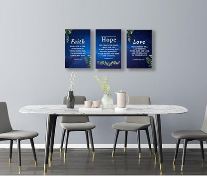 Faith, Hope & Love Bible Verse Inspirational Wall Art, Christian Canvas, A Great Religious Decor Gift for Living Room & Bedroom, (38 x 58cm x 3pcs) Framed Starry Sky