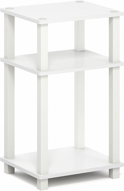 Furinno JUST Side Table, 3-Tier Open Shelf End Table, Toolless Assembly Night Stand, Bedside Table with Square Tube, for Living Room, Bedroom, White