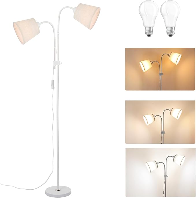 Floor Lamp, Industrial Metal Floor Lamps for Living Room with Adjustable Bendable 2 in 1 Reading Table Lamps for Living Room Bedroom Office (W2+Linen)