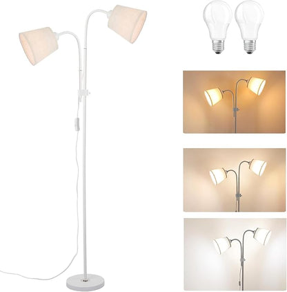 Floor Lamp, Industrial Metal Floor Lamps for Living Room with Adjustable Bendable 2 in 1 Reading Table Lamps for Living Room Bedroom Office (W2+Linen)